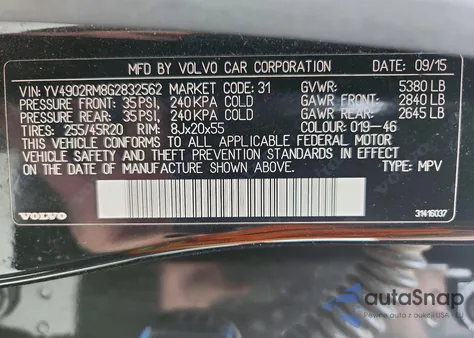 2016 Volvo Xc60 T6 Platinum z USA, uszkodzony, nr VIN YV4902RM8G2832562